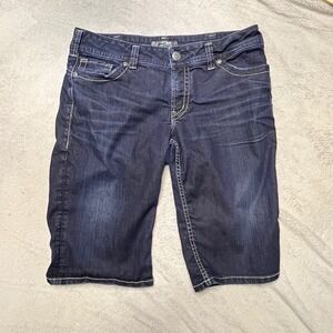 Silver Jeans Suki Rose Surplus Dark Wash Denim Capri Bermuda Shorts 34